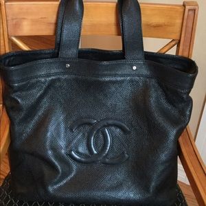 SALE!!20% OFF.CHANEL Black perforated leather tote